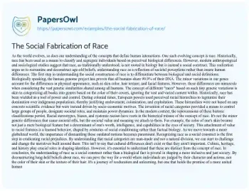 Essay on The Social Fabrication of Race