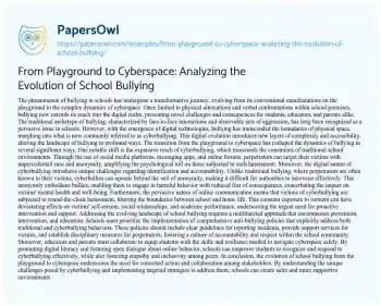 Essay on From Playground to Cyberspace: Analyzing the Evolution of School Bullying