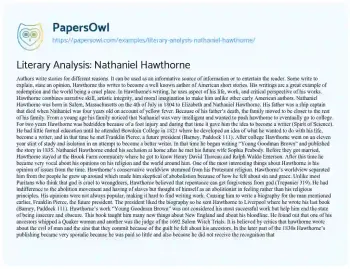 Essay on Literary Analysis: Nathaniel Hawthorne