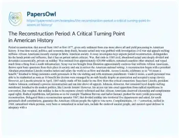 Essay on The Reconstruction Period: a Critical Turning Point in American History