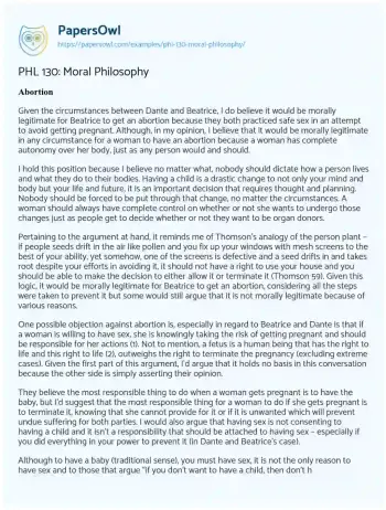 Essay on PHL 130: Moral Philosophy