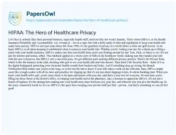 Essay on HIPAA: the Hero of Healthcare Privacy