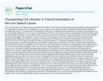 Essay on Championing Civil Liberties: a Critical Examination of the Free Speech Clause