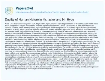 Essay on Duality of Human Nature in Mr. Jackel and Mr. Hyde