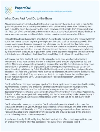 Essay on The Impact of Fast Food on the Brain