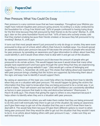 Essay on Peer Pressure, what you could do Essay