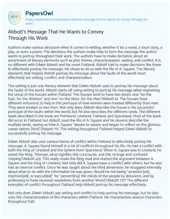 Essay on Abbott’s Message that he Wants to Convey through his Work