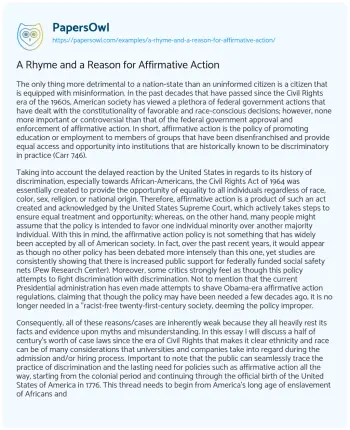 Essay on A Rhyme and a Reason for Affirmative Action