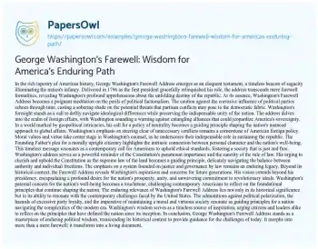 Essay on George Washington’s Farewell: Wisdom for America’s Enduring Path