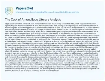 Essay on The Cask of Amontillado Literary Analysis