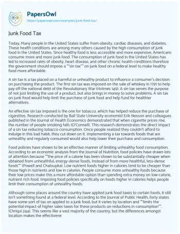 Essay on Junk Food Tax