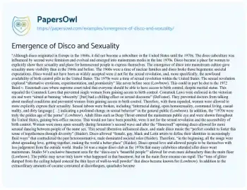 Essay on Emergence of Disco and Sexuality