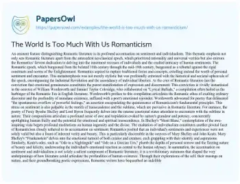 Essay on The World is too Much with Us Romanticism