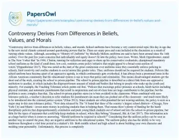 Essay on Controversy Derives from Differences in Beliefs, Values, and Morals