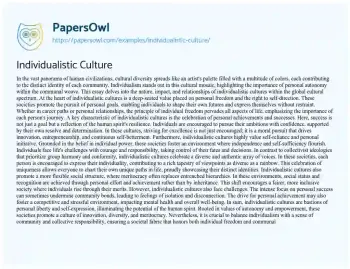 Essay on Individualistic Culture