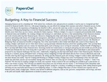 Essay on Budgeting: A Key to Financial Success