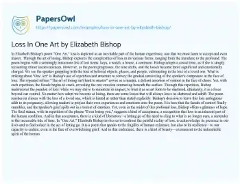 Essay on Loss in One Art by Elizabeth Bishop