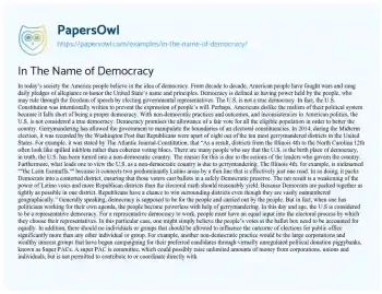 Essay on In the Name of Democracy