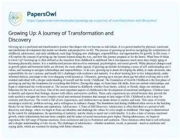 Essay on Growing Up: a Journey of Transformation and Discovery