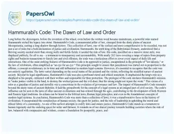 Essay on Hammurabi’s Code: the Dawn of Law and Order