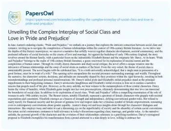 Essay on Unveiling the Complex Interplay of Social Class and Love in ‘Pride and Prejudice’