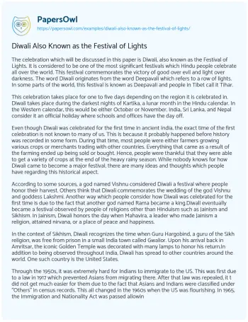 Essay on Diwali Also Known as the Festival of Lights