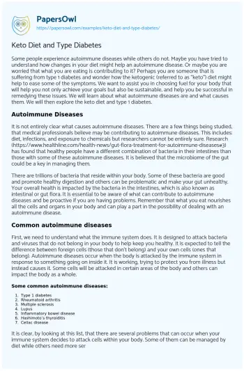 Essay on Keto Diet and Type Diabetes