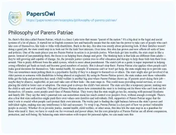 Essay on Philosophy of Parens Patriae