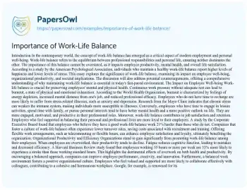 Essay on Importance of Work-Life Balance