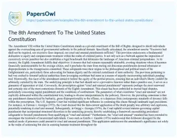 Essay on The 8th Amendment to the United States Constitution