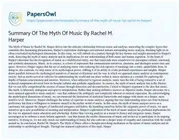 Essay on Summary of the Myth of Music by Rachel M. Harper