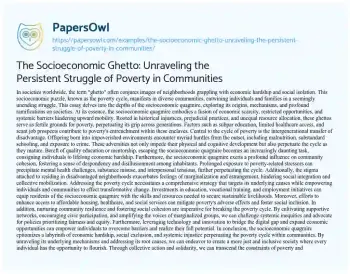 Essay on The Socioeconomic Ghetto: Unraveling the Persistent Struggle of Poverty in Communities