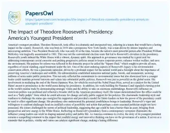 Essay on The Impact of Theodore Roosevelt’s Presidency: America’s Youngest President