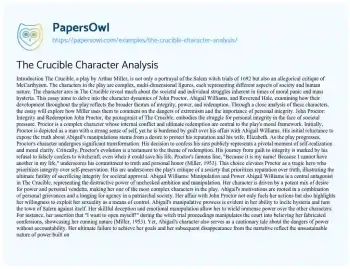 Essay on The Crucible Character Analysis