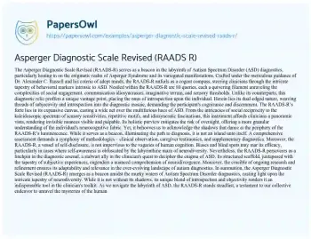 Essay on Asperger Diagnostic Scale Revised (RAADS R)