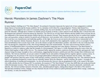 Essay on Heroic Monsters in James Dashner’s the Maze Runner