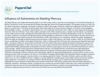 Essay on Influence of Astronomy on Naming Mercury