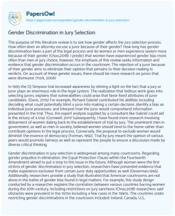 Essay on Gender Discrimination in Jury Selection