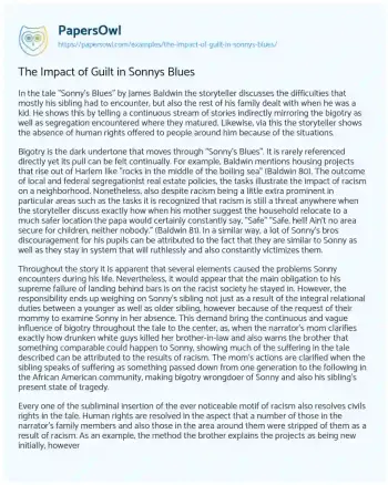 Essay on The Impact of Guilt in Sonnys Blues