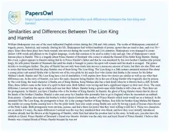 Essay on Similarities and Differences between the Lion King and Hamlet