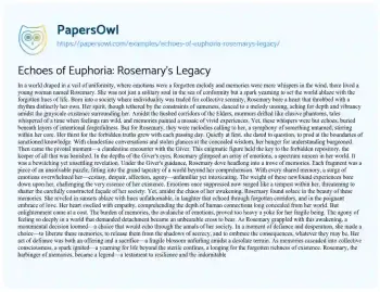 Essay on Echoes of Euphoria: Rosemary’s Legacy