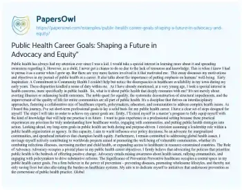 Essay on Public Health Career Goals: Shaping a Future in Advocacy and Equity”