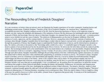 Essay on The Resounding Echo of Frederick Douglass’ Narrative