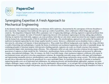 Essay on Synergizing Expertise: a Fresh Approach to Mechanical Engineering