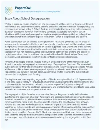 Essay on Essay about School Desegregation