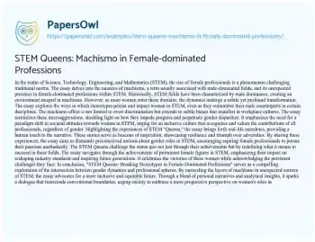 Essay on STEM Queens: Machismo in Female-dominated Professions