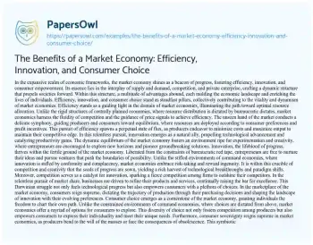 Essay on The Benefits of a Market Economy: Efficiency, Innovation, and Consumer Choice