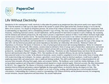 Essay on Life Without Electricity