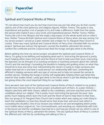 Essay on Spiritual and Corporal Works of Mercy