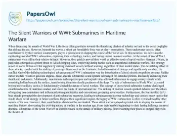 Essay on The Silent Warriors of WW1: Submarines in Maritime Warfare